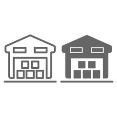 Poster - Warehouse line and solid icon, logistics symbol, delivery storage vector sign on white background, Warehouse with delivered parcels icon in outline style for mobile concept and web. Vector graphics.
