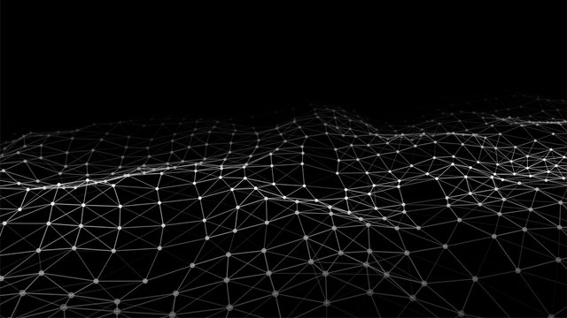 Network connection structure.Low poly shape with connecting dots and lines on dark background.Vector illustration. Big data visualization.