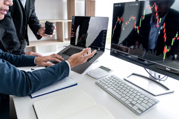 Poster - Business team investment working with computer, planning and analyzing graph stock market trading with stock chart data, business financial investment and technology concept