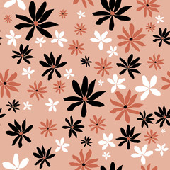 Canvas Print - Seamless floral pattern with plants. Vector abstract flowers leaves background for case, cover, fabric, interior decor.