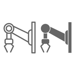 Poster - Robotic shipping line and solid icon, delivery symbol, crane hook lifting machinery vector sign on white background, Robotic packaging icon in outline style for mobile and web design. Vector graphics.