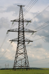 high voltage post.High-voltage tower sky background.