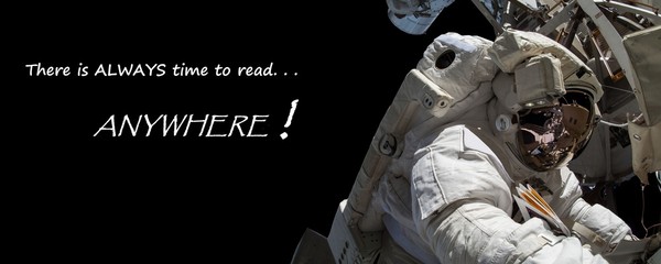 there is always time to read...anywhere! astronaut reading a book beside his spacecraft (some elemen
