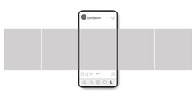 Carousel Interface Post On Social Network. Mock Up Of Smartphone. Mobile Application On The Screen Of Realistic Phone. Vector Illustration On White Background.