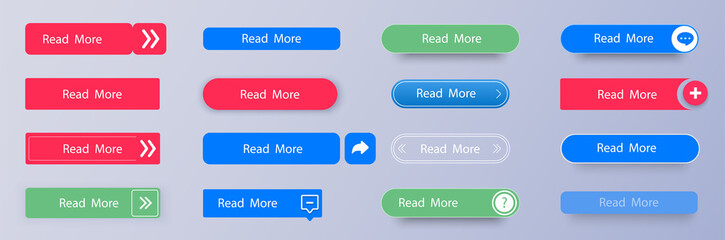 Poster - set of vector modern material style buttons. different colors of elements and icons. big buttons col