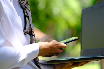 Poster - businessman working on smartphone