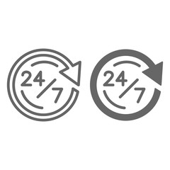Poster - We work on delivery 24 on 7 hour line and solid icon, logistics symbol, customer delivery call-center vector sign on white background, opening hours icon in outline style. Vector graphics.