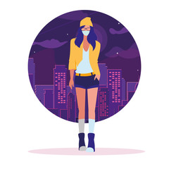 Poster - Woman in the city wearing face mask