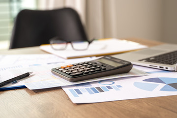 Poster - businessman work in office analysis chart graphy planning analyzing financial document data charts using calculator strategy analysis financial