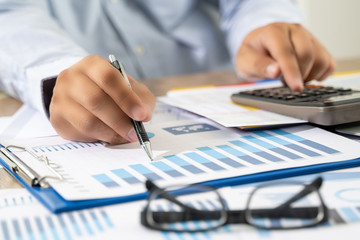 Aufkleber - businessman work in office analysis chart graphy planning analyzing financial document data charts using calculator strategy analysis financial