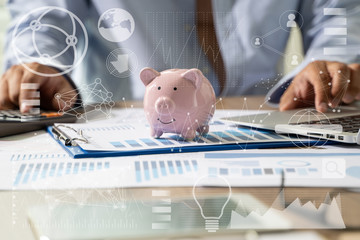 Aufkleber - Financial Report- Business Accounting working and analyzing financial documents Analytics Statistics Information Business Technology.