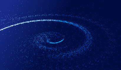 Poster - glowing particles flow spiral, internet technology big data background.