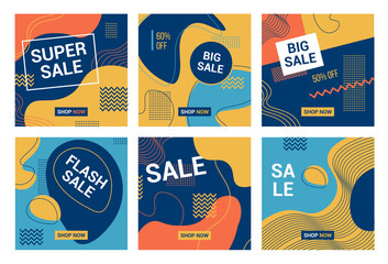 Poster - Square sale poster templates flat icon collection. Abstract promotion layouts vector illustration set. Social media and advertising design concept