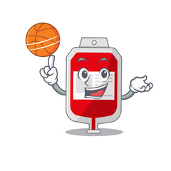 Poster - Sporty cartoon mascot design of blood plastic bag with basketball