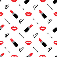 Wall Mural - Lipstick seamless pattern, hand drawn fashion and beauty elements, vector illustration