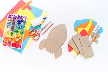 Wall Mural - Rocket craft made of cardboard and paper. Recycling children's creativity.