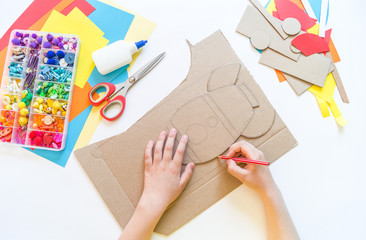 Wall Mural - Rocket craft made of cardboard and paper. Recycling children's creativity.