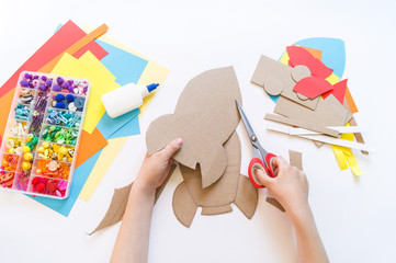 Wall Mural - Rocket craft made of cardboard and paper. Recycling children's creativity.