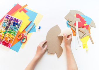 Wall Mural - Rocket craft made of cardboard and paper. Recycling children's creativity.