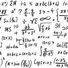 Math formulas seamless pattern, hand drawn, mathematical equations, vector illustration