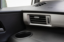 Close Up Car Ventilation System And Cup Holder - Details And Controls Of Modern Car..
