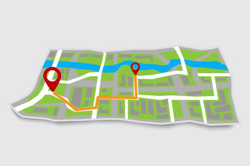 Poster - road map of gps route. background location in the city. illustration of a road, street with navigati