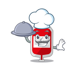 Sticker - mascot design of blood plastic bag chef serving food on tray