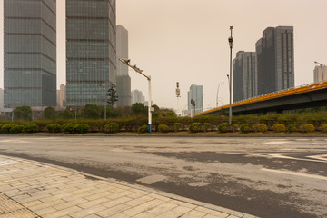 Empty urban road and buildings in China