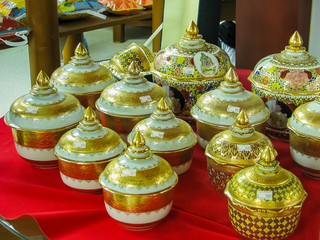 Bangkok, Thailand - April, 03, 2008 : Benjarong crockery in a souvenir shop at Bangkok, Thailand