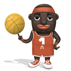 Wall Mural - An African-American basketball player in a red and white uniform with the number one, character design, illustration on a white background.