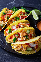 Poster - close-up of Corn Taco shells with chicken meat