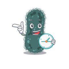 Sticker - mascot design style of thermotogae standing with holding a clock