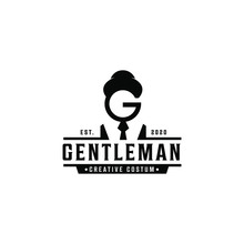Creative Letter G For Gentleman  Logo Fashion Custom Vintage With Hat Bow Tie Suit