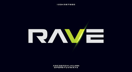 Poster - Rave, a bold modern sporty typography alphabet font. vector illustration design	