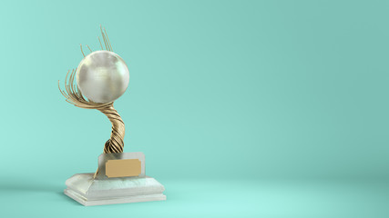 modern concept award gold braided tree goblet with a large pearl 3d render on color gradient