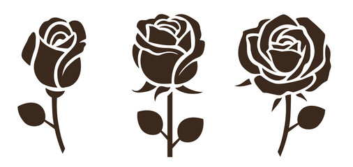 Aufkleber - Flower icon. Set of decorative rose silhouettes. Vector rose
