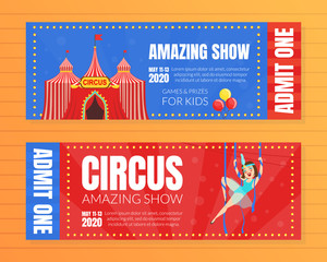 Wall Mural - Circus Show Horizontal Tickets Set, Amazing Show for Kids Template Vector Illustration