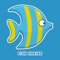 Wall Mural - Fish Marine Cartoon Character. Cute Animal Mascot Icon Filed Style. Kids Collection