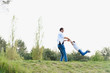 © Serhii - Happy time with father. Family fun concept. Bearded man and cute son Kids smile. Spring time walk with father.