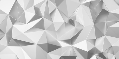 Fototapete - Abstract triangle background in studio room. 3d gray triangle pattern design. 3d rendering for wallpaper, backdrop, banner. Monochrome seamless pattern geometric shapes. Silver metal texture.