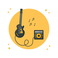 Poster - Bass Guitar Electric and Sound. Music Instrument Logo Vector Illustration
