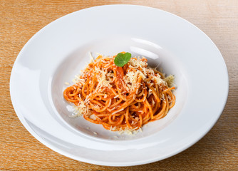 Spaghetti Napoli with Neapolitan sauce, Napoli sauce or Napoletana sauce, spaghetti Napoli