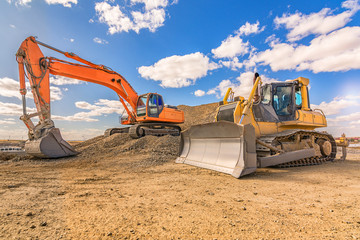 Canvas Print - Various machinery and equipment for road construction or civil engineering