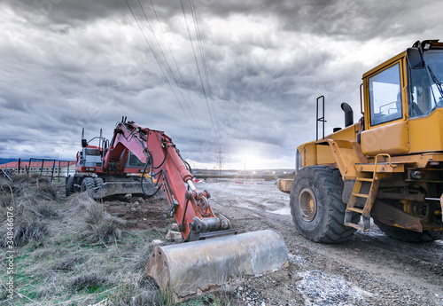 Cuadros en Lienzo Various machinery and equipment for road construction or civil engineering