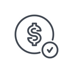 Poster - Payment confirmation line icon. Dollar with tick vector outline sign.