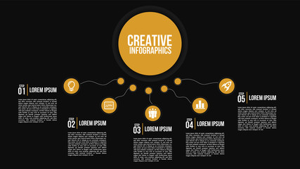 Wall Mural - infographics 5 options or steps circle elements chart black template.abstract of graph, diagram opti