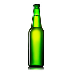 green beer bottle isolated on white background