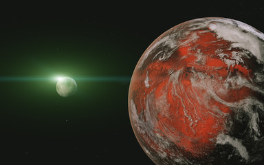 Wall Mural - colorful picture represents mars with white atmosphere and its moon of solar system close up. 3d ren