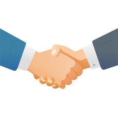 Hand shake handshake of business man or businessmen shaking hands as success partnership deal concept vector flat illustration isolated on white background clipart, agreement gesture idea