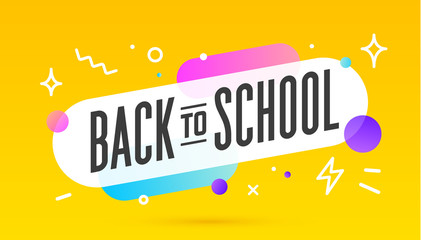 Wall Mural - Back to School, speech bubble. Banner, poster, speech bubble with text Back to School. Geometric memphis style with message back to school. Explosion burst design, speech bubble. Vector Illustration